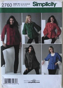 Simplicity 2760 Misses Jackets Front Sleeve Variations Sewing Pattern Sz 14-22 - Picture 1 of 1