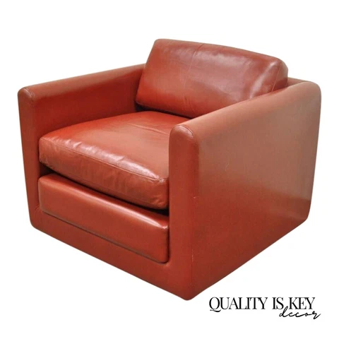 Vintage Mid Century Modern Red Leather Cube Club Lounge Chair on Casters Cover