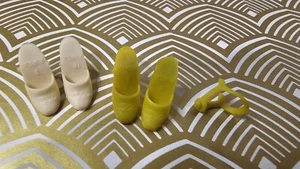 Vintage Barbie Shoes Superstar Era Heels Yellow & White Pairs Squishy  - Picture 1 of 4