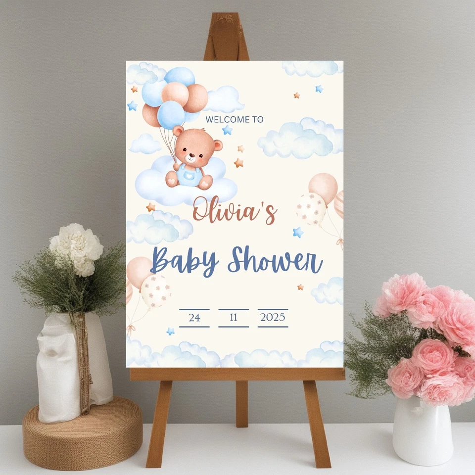 Personalised Baby Shower Welcome Party Sign Teddy Bear Sign For Boy or Girl