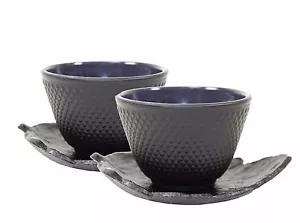 2 platillo de té de hoja negra sado negro azul fundido taza de té punto hobnail japonés - Imagen 1 de 5