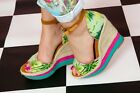 Pink & green hawaiian print hessian open toe wedge heels size 5 Next