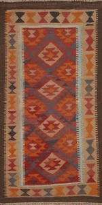 Hand-Woven Geometric Reversible Kilim Oriental Runner Rug Wool Tribal Carpet 3x7 - Picture 1 of 10