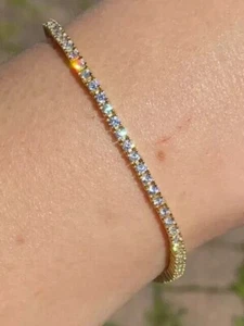 Round 4.55Ct Natural Diamond Christmas Gift Tennis Bracelet 14K Yellow Gold - Picture 1 of 15