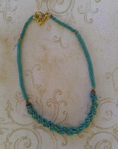 Hand-Beaded Artisan  Necklace, Teal, Gorgeous 😍 - Picture 1 of 2