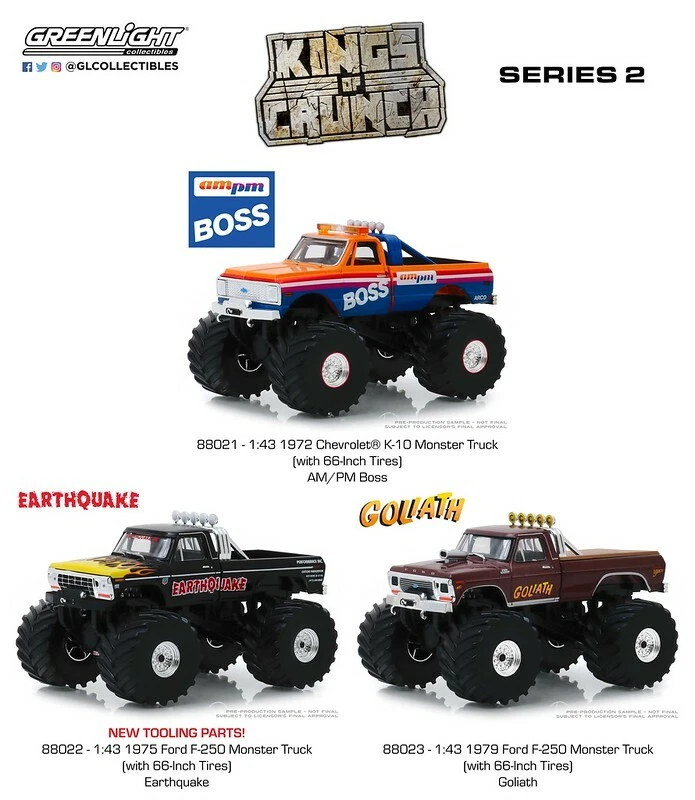 Greenlight 1/43 Kings of Crunch Serie 2, Terremoto, Goliat, AM/PM Boss Juego de 3 Foto 1 de 1