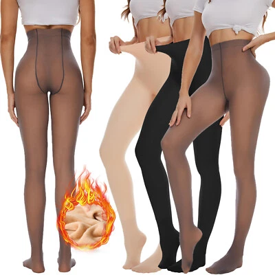 1-2 pares de pantimedias térmicas forradas de vellón para mujer de cintura alta aspecto transparente Foto 1 de 4