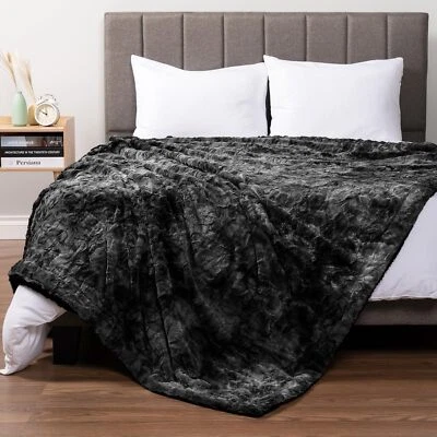  Manta de cama Queen de piel sintética tie-dye suave difusa 90 x 90 pulgadas - Queen negra Foto 1 de 4
