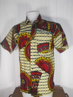 Chemise épais jaune rouge AFRIQUE L/42 manches courtes Traditionnel Africaine - Photo 1/3