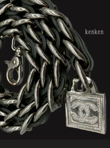 CHANEL BELT AUTH Coco chain CC Logo Silver Medal kenkenjp Sports Black Leather - Picture 1 of 19
