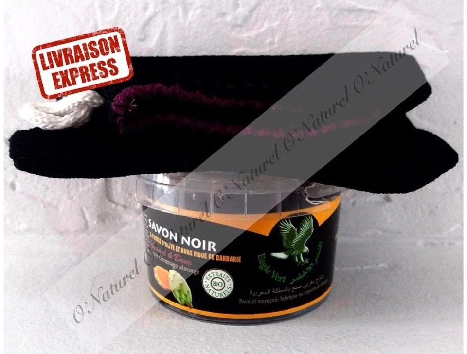 Savon Noir Beldi Huile Figue Barbarie 100% BIO 250g + Gant Kessa Black Soap