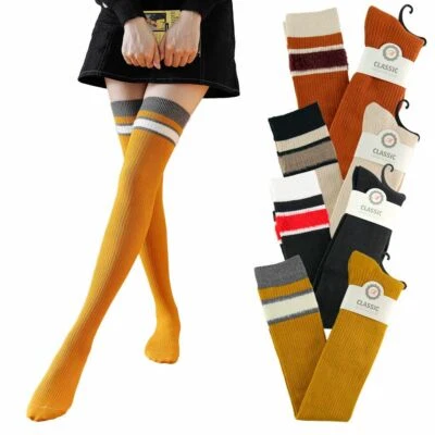 Mujeres Suave Invierno Cable Tejido Sobre la Rodilla Bota Larga Cálido Muslo Hasta Calcetines Rayas Foto 1 de 4