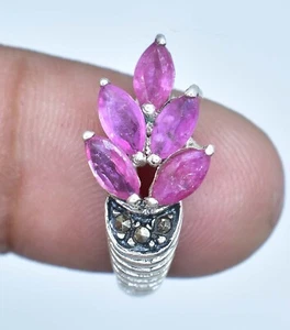 Unheated Marquise Ruby 5x3 mm 925 Sterling Silver Ring Size 5 Certified Ring - Picture 1 of 8