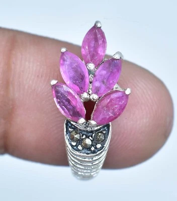 Unheated Marquise Ruby 5x3 mm 925 Sterling Silver Ring Size 5 Certified ring - Image 1 of 4