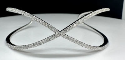 Brazalete cruzado de diamantes naturales de 0,75 quilates (TW) ¡7"! Oro Blanco 14K Foto 1 de 4