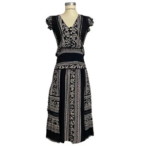 Sea New York Keely black/ivory floral flutter sleeve midi dress sz 2 RUNS SMALL - Picture 1 of 12