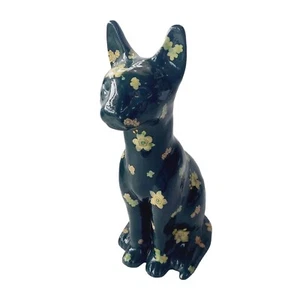 Egyptian Style Ceramic Cat Statue | Floral Design | Green Glaze | Japan - Foto 1 di 10