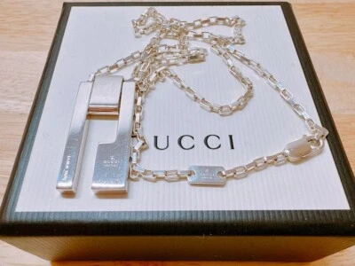 Near MINT GUCCI Sterling Silver G Cut Motif Pendant Necklace with Box JP - Image 1 of 4