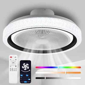 RGB LED Ceiling Fan Light Dimmable Adjustable Wind Speeds with Music Speaker - Picture 1 of 16