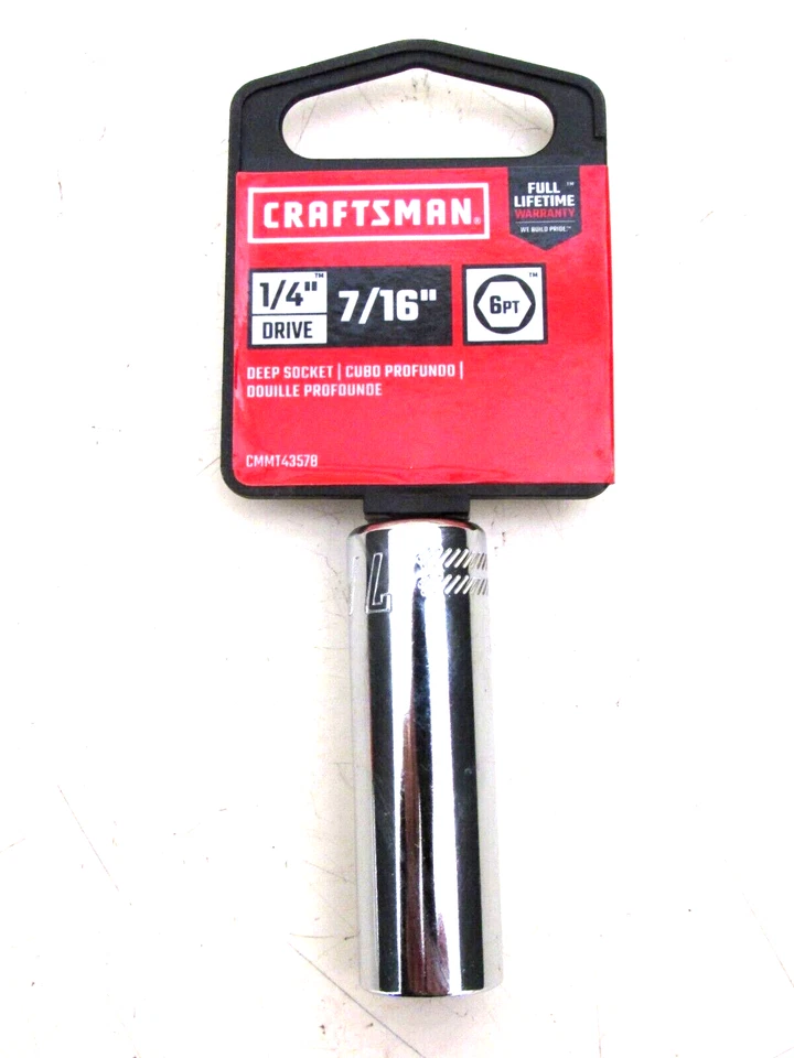 NEW! CRAFTSMAN TOOLS 7/16" CHROME DEEP SOCKET, 1/4" DRIVE, 6-POINT, CMMT43578 - Image 1 of 1