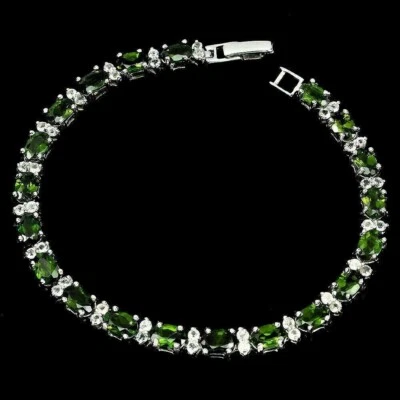 Pulsera de plata verde cromo diopsido gemas genuinas sólido esterlina 7 1/4 pulgadas Foto 1 de 4