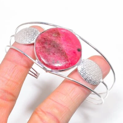 Brazalete ajustable de piedras preciosas de forma redonda de rodonita hecho a mano increíble joyería BR 350 Foto 1 de 4