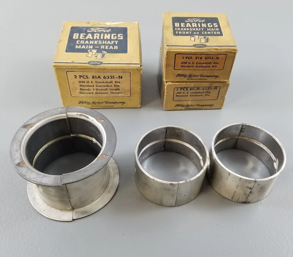Juego de rodamientos principales cabeza plana Ford Mercury 1939-48 .030 81A-6331-N 81A-6333-N NOS Foto 1 de 4