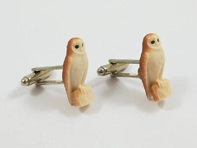 Abotoaduras e acessórios coruja celeiro--casamento padrinhos natureza animal zoológico pássaro - Imagem 1 de 2