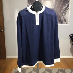 Ouku Blue Faux Layered Long Sleeve 1/4 Zip Crewneck Polyester Pullover Shirt L - Picture 1 of 6