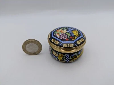 Crummles England Enamel Box Fruit and Flowers on Black Background  - Image 1 of 4