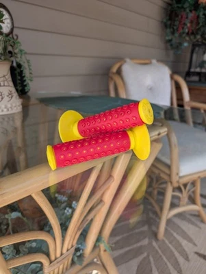 Oakley B-1B Yellow With Red Sleeve 2010 New Never Mounted BMX Bike Grips Pair. - Image 1 of 4