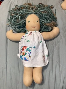 Very Rare green Hair / Eyes Rose Cheek Bamboletta Handmade Cuddle Doll Waldorf - Picture 1 of 8