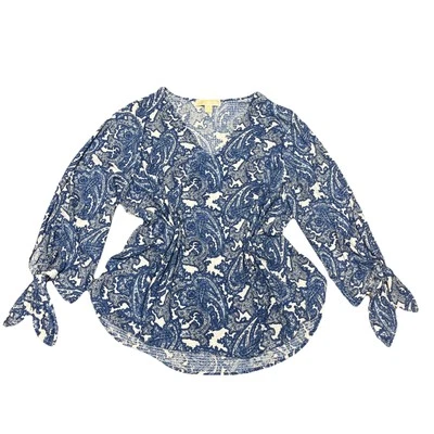 Blusa para mujer Michael Kors Plus 1X azul blanco cachemir top femenino Foto 1 de 4