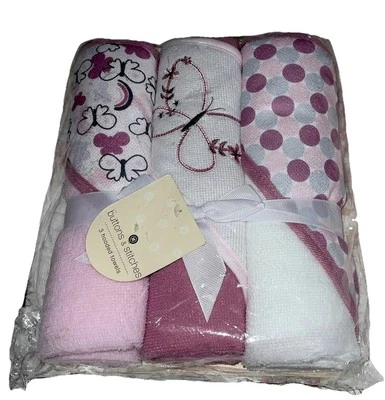 Paquete de 3 toallas con capucha rosa para bebé botones y puntadas estampado de flores recién nacido Foto 1 de 4