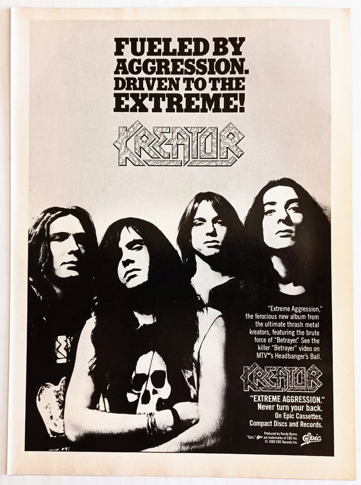 KREATOR~EXTREME AGRESIÓN~PROMOCIÓN ÁLBUM 1990~PÓSTER PUBLICITARIO IMPRESO PINUP~THRASH METAL Foto 1 de 1