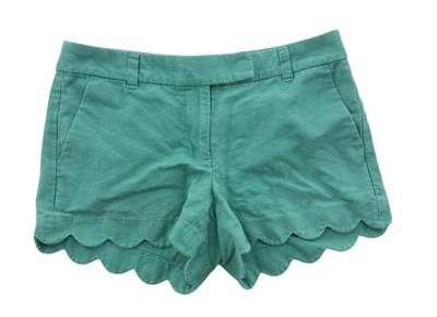 J. Pantalones cortos Crew mezcla de lino para mujer talla 4 verde festoneado Foto 1 de 4