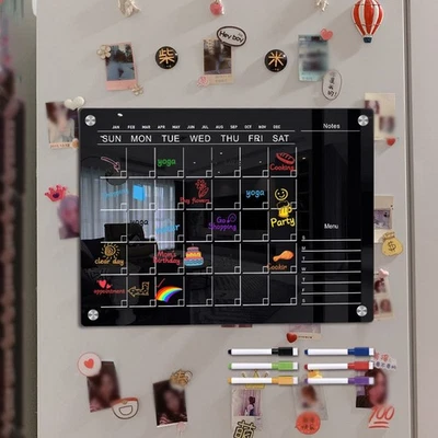 Acrylic Calendar Black Magnetic Acrylic Magnetic Refrigerator Calendar - Image 1 of 4