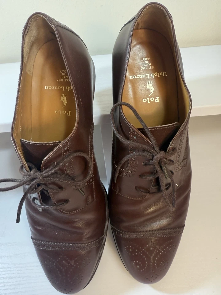 Polo Ralph Lauren Made in Italy Tan Brown Casual Oxford Dress Shoes Size 11 D - Image 1 of 4