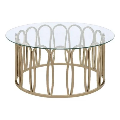 Mesa de centro redonda de metal Coaster Monett chocolate cromado y transparente Foto 1 de 4