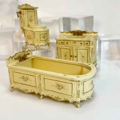 3Pc Dollhouse Miniature Hand Painted Bath Set Bespaq 1:12 Scale YN03 - Image 1 of 4