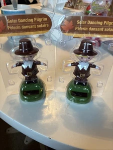Par de juguetes Bobblehead bailando con energía solar ACCIÓN DE GRACIAS - Lindo Pilgram - Imagen 1 de 5