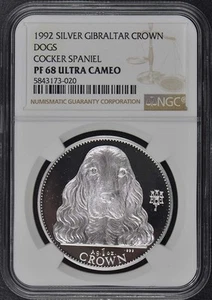 1992 Silver Crown Gibraltar Cocker Spaniel NGC PF68 UC Pop 2/1 - Picture 1 of 3