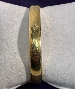 Vintage Napier glänzend goldfarben ziseliert geätzt Metall Armreif Armband floral - Bild 1 von 5