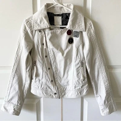 Diesel vintage white asymmetrical zip patch moto military tactical jacket - Image 1 of 4