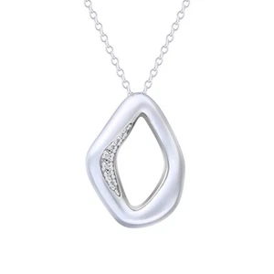 14K White Gold Plated Silver Pendant Necklace With 0.10 Ct. Lab Grown Diamond - Picture 1 of 18