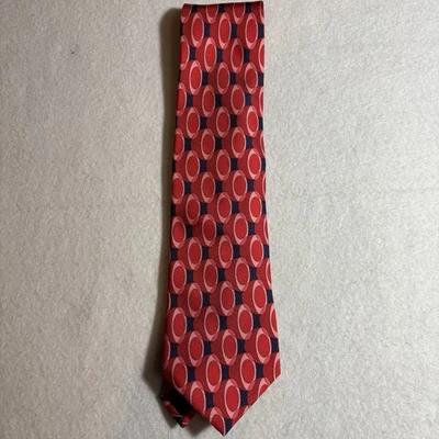 Corbata Gucci Para Hombre Rojo Azul Estampado Círculo Geométrico 100% Seda Hecha en Italia Diseñador Foto 1 de 4