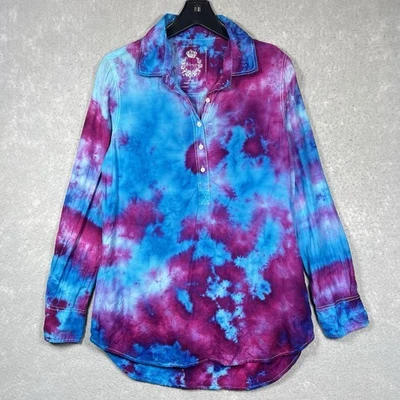 Camisa de Cino Túnica Top Tie Dye Para Mujer Grande Con Botones Manga Larga Multicolor Foto 1 de 4