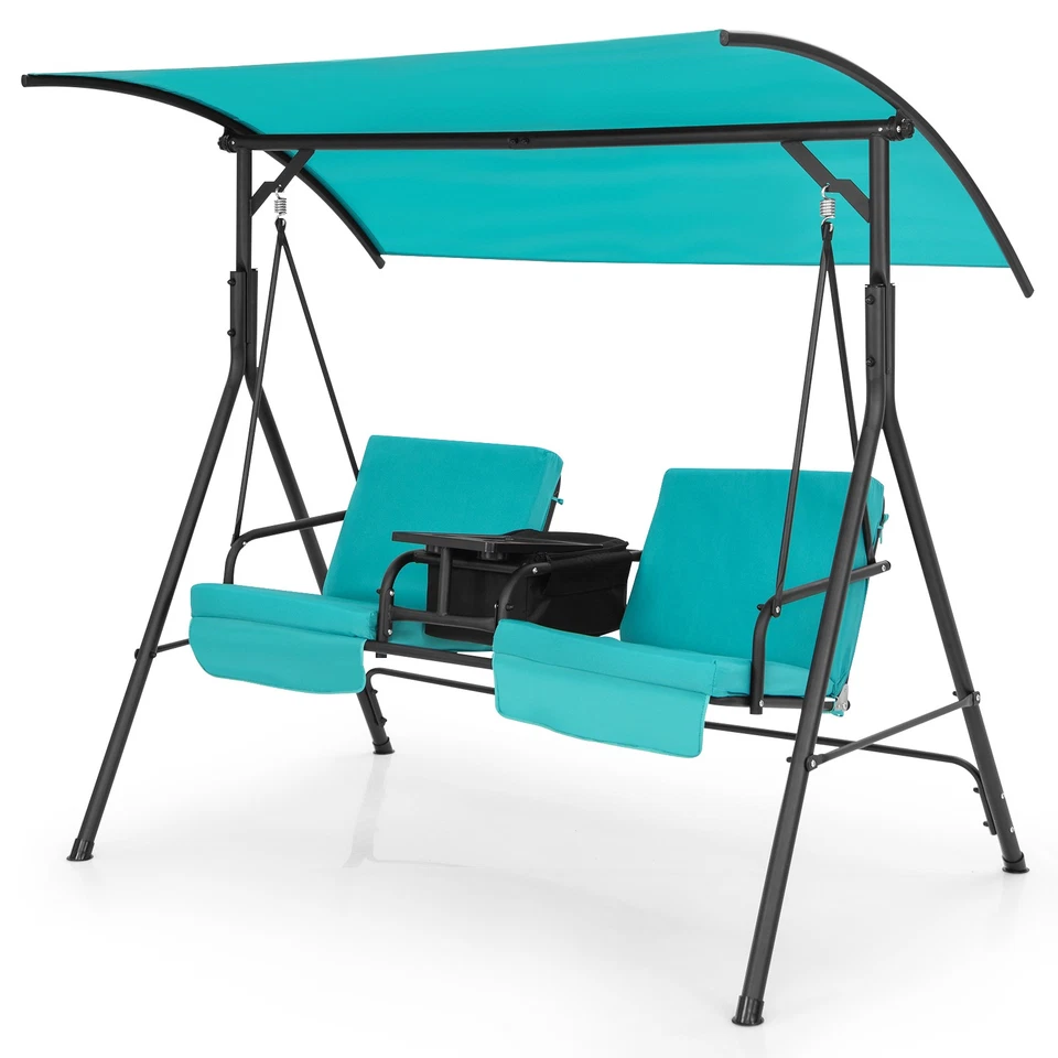 Porch Swing Chair with Adjustable Canopy-Turquoise - Color Turquoise