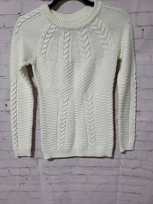 PATTY BOUTIK маленький слоновой кости кабель вязаный пуловер длинным рукавом свитер лестный покрой - Изображение 1 из 4