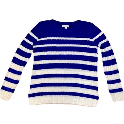 Kim Rogers Chunky Oversized Sweater Slouchy Blue White Stripe Knit Pullover Sz L - Image 1 of 4